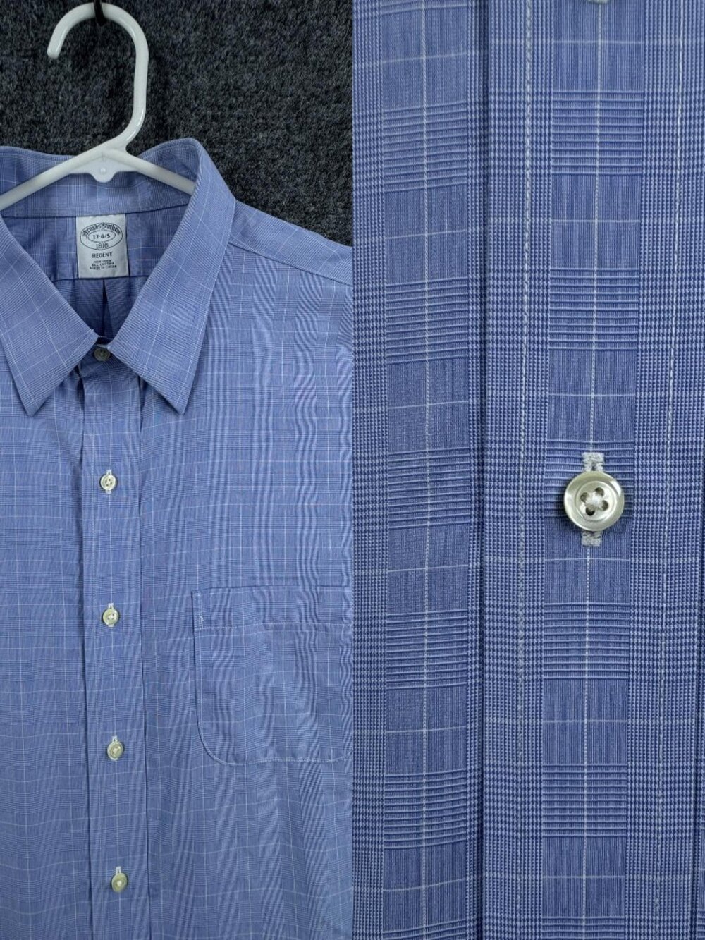 Brooks Brothers Regent Non-Iron 17 34/35 Blue White Long Sleeve Preppy Button Up